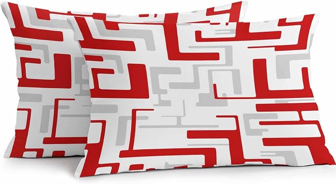 Vandarllin Outdoor Throw Pillows Covers 20x12 inch Set of 2 Waterproof Red Geometric Stripes Decorative Zippered Cushion Covers for Patio Furniture, Modern Abstract Lines Lumbar Pillowcases