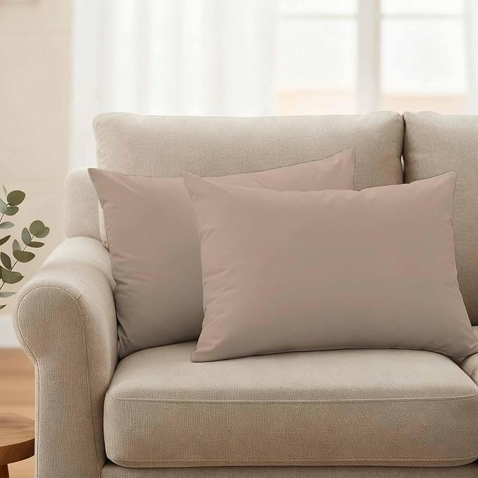 Lumbar Pillow Covers 12 x 20 Inches, Beige Solid Color Waterproof Throw Pillow Cover Set of 2, Aesthetics Contemporary Luxury Decorative Rectangle Cushion Covers for Patio/Couch/Garden