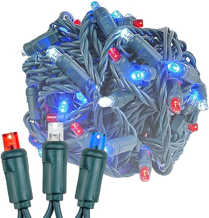 Novelty Lights 100 LED 50ft Red White Blue USA Patriotic String Lights