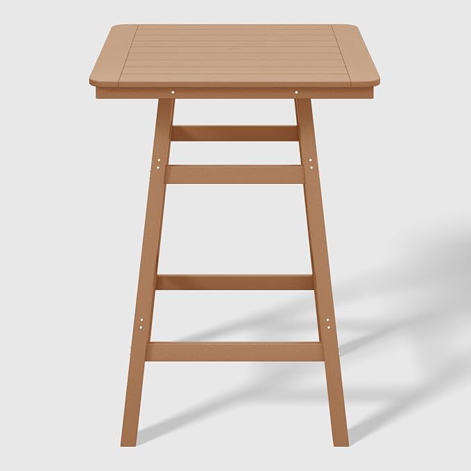 WestinTrends Malibu Square Outdoor Patio Bistro Bar Table with Umbrella Hole 42" Tall, Teak