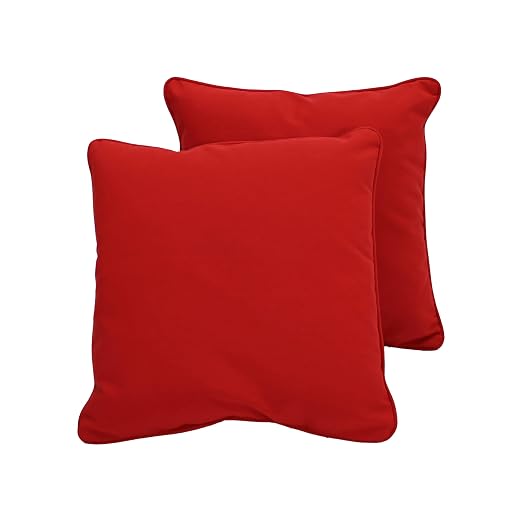 Factory Direct Partners Presidio 15" x 15" Square Decorative Throw Pillow Set with Piping for Indoor/Outdoor Furniture UV, Fade, Weather-Resistant Olefin Fabric (2-Pack) - Red, 13809-RD