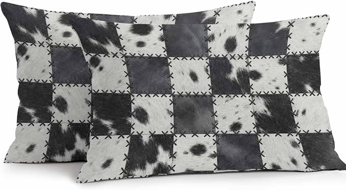 Black White Animal Printed Outdoor Pillow Covers 20x12 Inch Lumbar Pillow Covers Set of 2 Waterproof Decorative Throw Pillow Cases Farmhouse Fur Texture Plaid Cushion Covers for Patio Furniture Garden