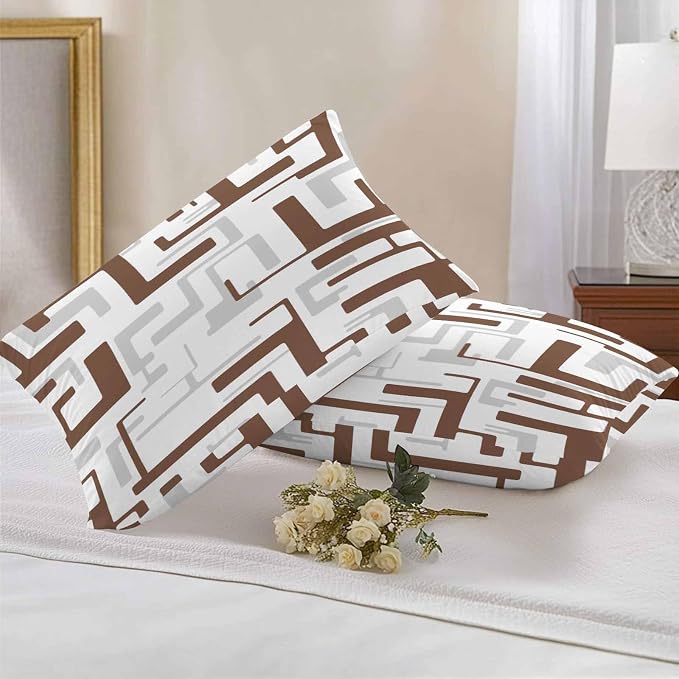 Vandarllin Outdoor Throw Pillows Covers 20x12 inch Set of 2 Waterproof Brown Geometric Stripes Decorative Zippered Cushion Covers for Patio Furniture, Modern Abstract Lines Lumbar Pillowcases