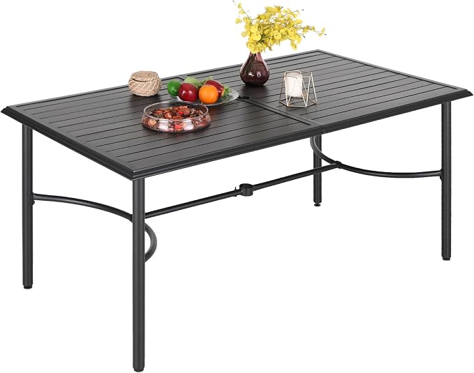 MIXPATIO Outdoor Patio Dining Table for 6, 67" x 38" Rectangular Metal Patio Dining Table with Umbrella Hole for Garden, Backyard and Porch
