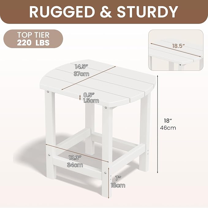 Outdoor Adirondack Side Table, Single-Layer, for Patio, Poolside, Living Room and Bedroom, Easy to Assemble (White)