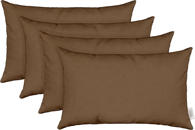 RSH Décor Sunbrella Jumbo Lumbar Pillow Covers – Set of 4 | 26" x 16" | Outdoor Use – Patio, Lounge, Adirondack, Deck | Water & Fade-Resistant | Play Chestnut Mocha | Includes Down-Alternative Inserts