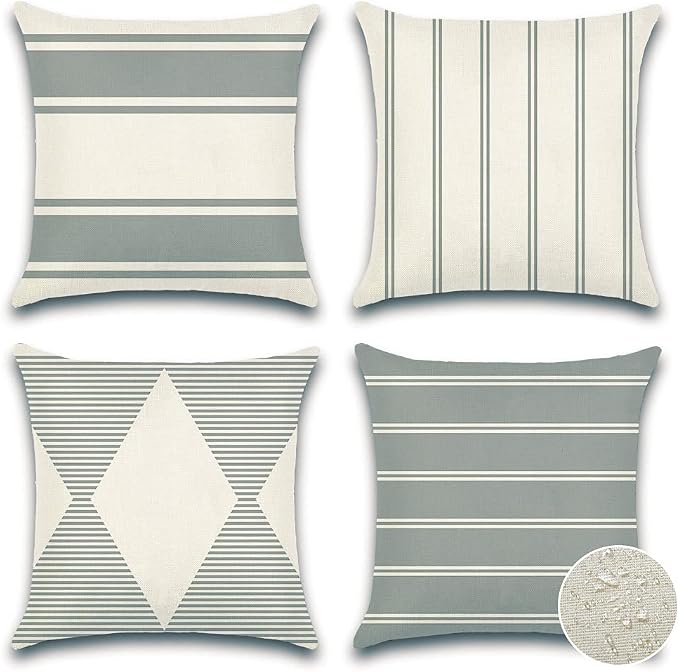 OTOSTAR Outdoor Waterproof Throw Pillow Covers Set of 4 Geometry Decorative Throw Pillow Cases 18x18 Inch Square Cushion Case Garden Pillows Shell Pillow Covers for Patio Furniture Couch Tent (Grey)