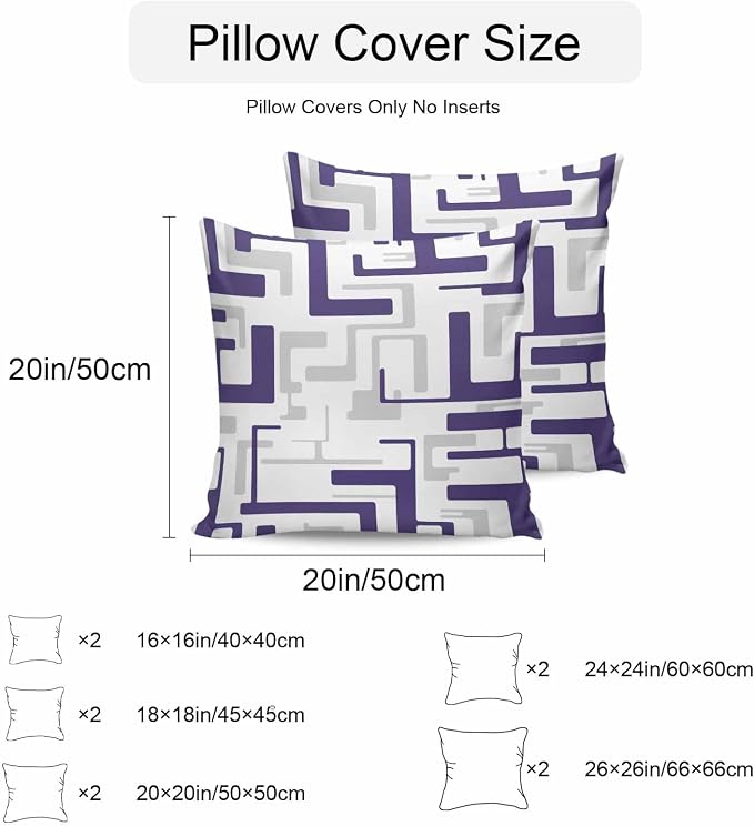 Vandarllin Outdoor Throw Pillows Covers 24x24 inch Set of 2 Waterproof Purple Geometric Stripes Decorative Zippered Cushion Covers for Patio Furniture, Modern Abstract Lines Lumbar Pillowcases