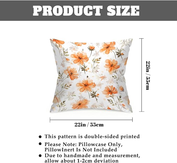 22x22 Inch Outdoor Pillow Covers Set of 2 Waterproof Throw Pillow Covers Decorative Couch Cushion Covers Floral Leaves Square Pillowcases Protectors for Patio Garden Sofa