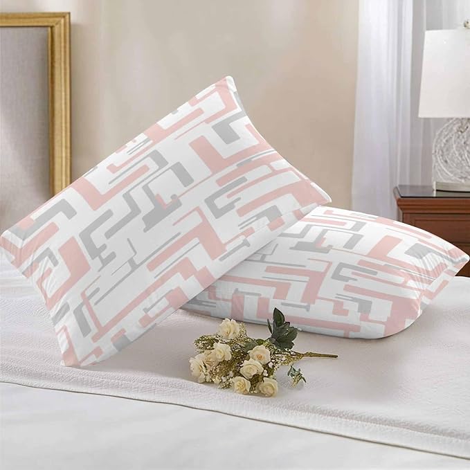 Vandarllin Outdoor Throw Pillows Covers 20x12 inch Set of 2 Waterproof Pink Geometric Stripes Decorative Zippered Cushion Covers for Patio Furniture, Modern Abstract Lines Lumbar Pillowcases