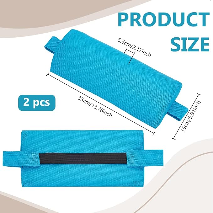 BENECREAT 2Pcs Outdoor Chaise Lounge Head Pillow, Outdoor Patio Pillows with Adjustable Strap for Patio Chair Recliner Head Support, Blue