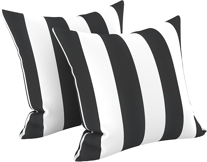 LVTXIII Outdoor Throw Pillows, Decorative Throw Pillows with Inserts, 20"x20" Square Pillows for Bed, Couch, Sofa and Patio Furniture, Set of 2, Cabana Black