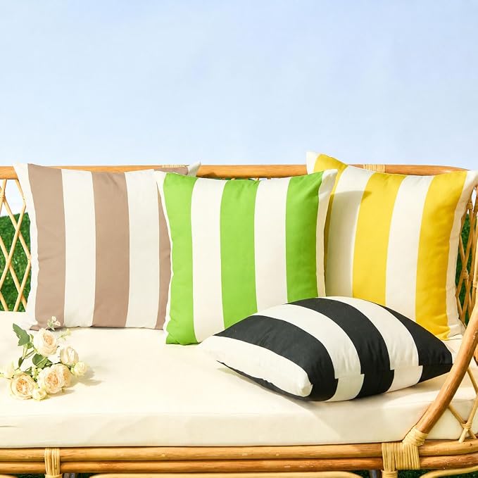 Allorry Outdoor Pillow Covers 16x16 Light Brown Striped Outdoor Decor 07L16 | Striped Pillow Covers|for Spring Summer Outdoor Waterproof Garden Patio Furniture Sofa Bed Home Decor