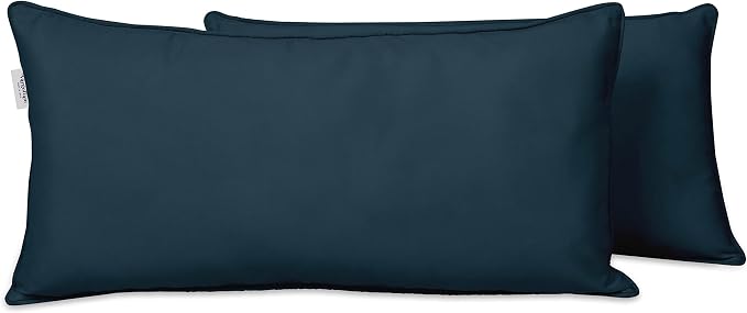 Indoor/Outdoor Polyester Fabric Lumbar Pillow Cover, All-Weather Waterproof Rectangular Cushion Case for Patio Furniture, 12 x 18 Set of 2 -Dark Blue