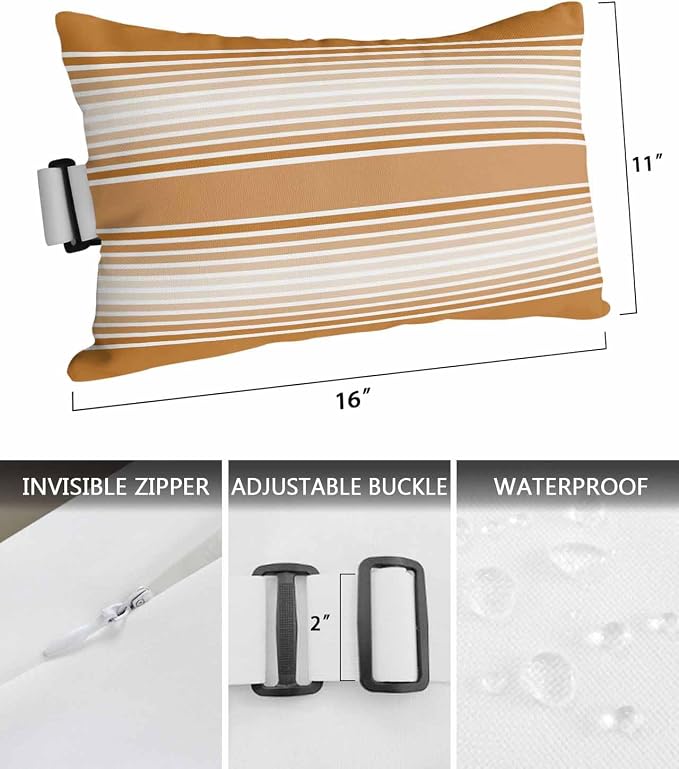 Pack of 4 Outdoor Lumbar Pillow Covers 11x16 Inch, Burnt Orange Striped Waterproof Throw Pillow Covers Set, Orange Ombre Farmhouse Stripes Indoor&Outdoor Decorative Cushion Cases for Patio Porch Car