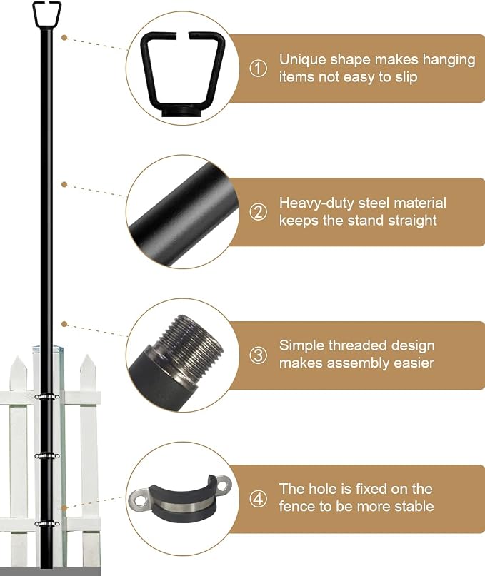 Queension 10FT Deck String Light Poles for Outdoor String Lights, 1pcs | for Garden, Backyard, Patio Lighting Stand for Parties, Bistro & Weddings
