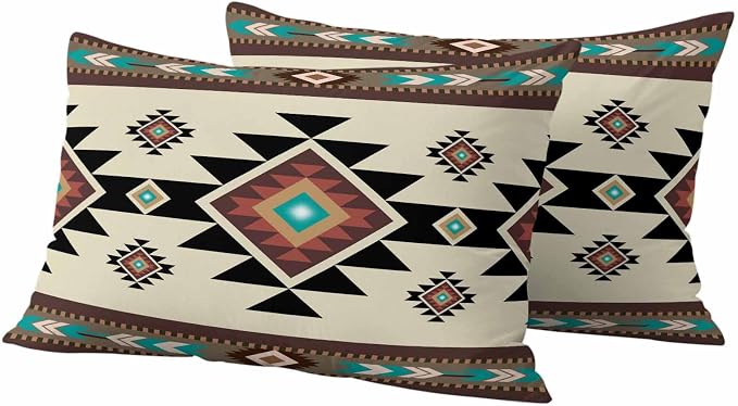 Southwest Geometric Waterproof Outdoor Pillow Covers 20''x12'' Set of 2, Brown Mexican Aztec Boho Tribal Patio Furniture Cushion Covers for Chairs, Decorative Pillow Cases for Garden/Pool/Beach