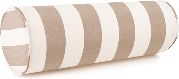 Sunbrella Maxim Heather Beige Cabana Stripe Zippered Neck Roll Bolster (Set of 2)