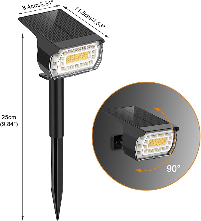 LANSOW Solar Spot Lights Outdoor, [2 Pack/76 LED] 2-in-1 Solar Landscape Spotlights, 3 Modes IP65 Waterproof Dusk to Dawn Solar Powered Flood Wall Lights for Outside Yard Garden Path(Warm White)