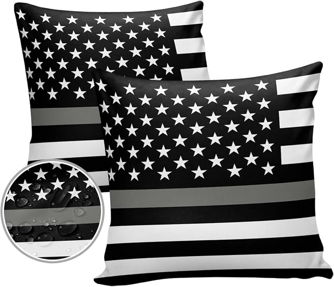 Outdoor Waterproof Pillow Covers Set of 2, Thin Gray Line Law Enforcement Correctional Corrections Guards Officers Patio Throw Pillow Covers, Decorative Cushion Case for Sofa Furniture, 24x24 Inch