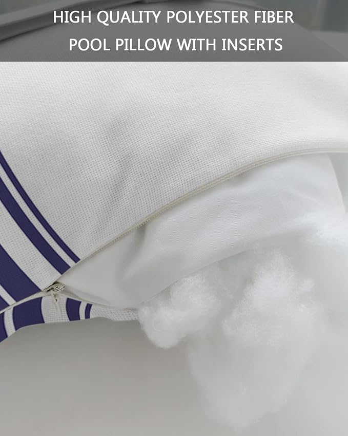 Outdoor Pillows Covers with Inserts Colorful Stripes Navy Blue Wood Texture White Waterproof Recliner Pillow with Adjustable Strap Throw Pillows for Patio Furniture Pool Lounge Chair, 11x16 inch, 2PCS
