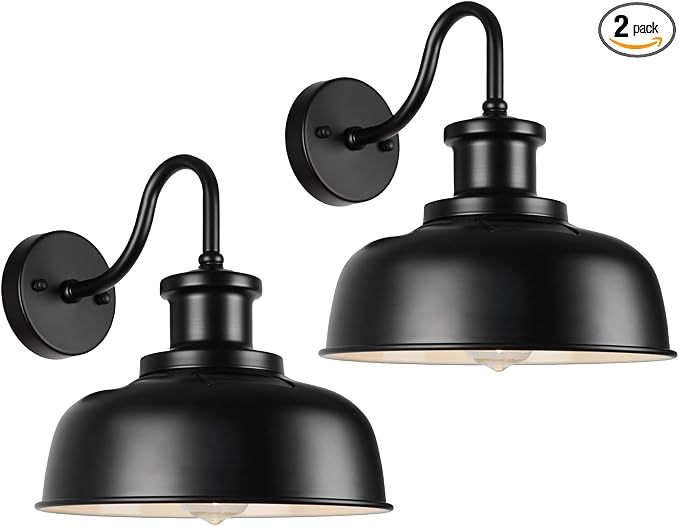 Solar Barn Lights for Outside, Outdoor Wall Lights Solar Powered, Farmhouse Exterior Wall Sconces, Industrial Exterior Lighting Fixture, Rustic Lantern for Garage, Barn, Shed,RZSR007-2