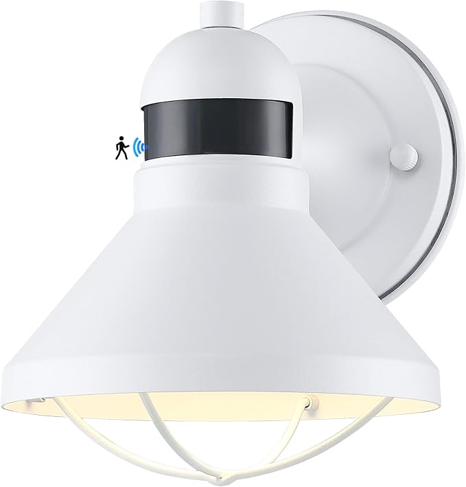 Dusk to Dawn Motion Sensor Outdoor LED Barn Light Fixture White | Exterior Wall Lantern Waterproof Outside Sconce Lighting Rustic Farmhouse Wall Mount Lamp for House Porch Patio Garage