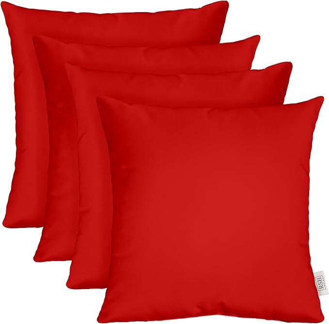 RSH DECOR: Sunbrella Square Throw Pillows Set of 4 | 20" x 20" | Water and Fade-Resistant Performance Fabric | Outdoor Pillow Covers with Down-Alternative Inserts | Canvas Jockey Red