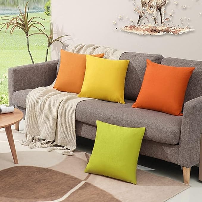 WEMEON Outdoor Waterproof Pillow Covers18x18in Set of 4, Solid Color Pillows Decorative Square Patio Furniture Pillows for Couch Patio Balcony Tent Garden(Orange/Teal) (20“x20”, Orange/Yellow)