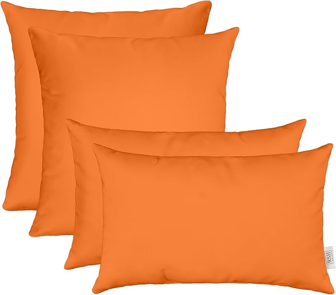 RSH DECOR Sunbrella Lumbar & Square Pillows Set of 4 | 20" x 12" & 17" x 17" | Water & Fade-Resistant Performance Fabric | Outdoor Throw Pillows | Made in USA (Canvas Tuscan Orange)