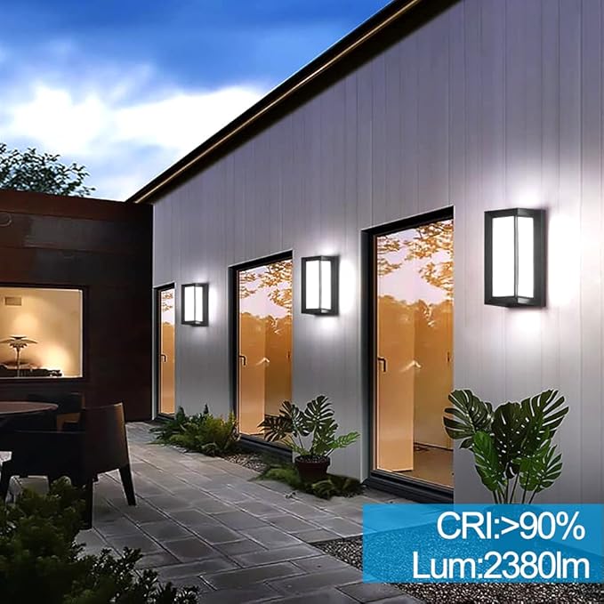 Porch Lights Outdoor Wall Sconce, 24W 2400LM 5000K Modern LED Porch & Patio Lights, Aluminum Exterior Light Fixture Matt Black IP65 Waterproof for Hallway House Backyard Garage Lighting.