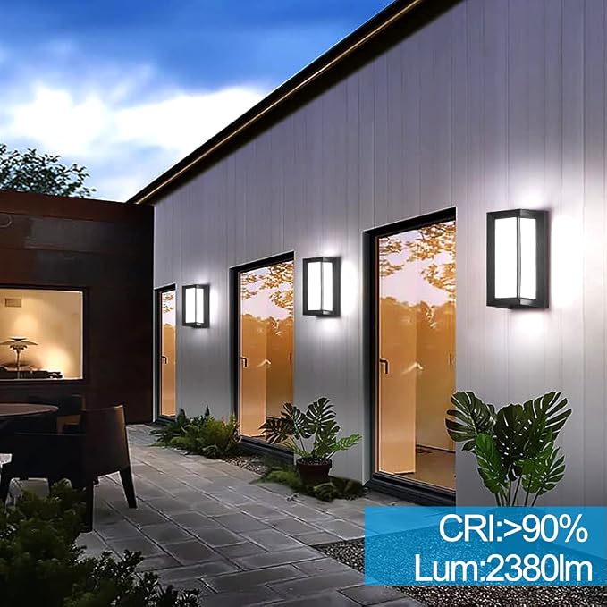 Outdoor Wall Sconce Lights, 2Packs 24W 5000K Daylight White Aluminum Exterior Light Fixture Wall Mount Ip65 Waterproof, Led Porch Light for Garage Walkway Hallway Backyard Garden