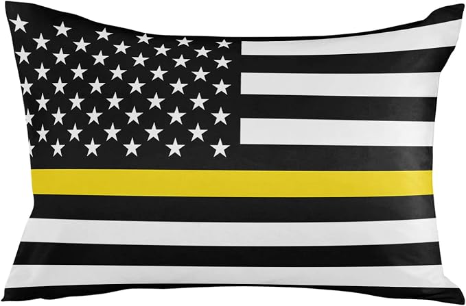 Outdoor Waterproof Pillow Covers Set of 2, Thin Yellow Line Gold Emergency Dispatchers Truck Flag Patio Throw Pillow Covers, Decorative Cushion Case for Couch Sofa Furniture Garden, 20x12 Inch