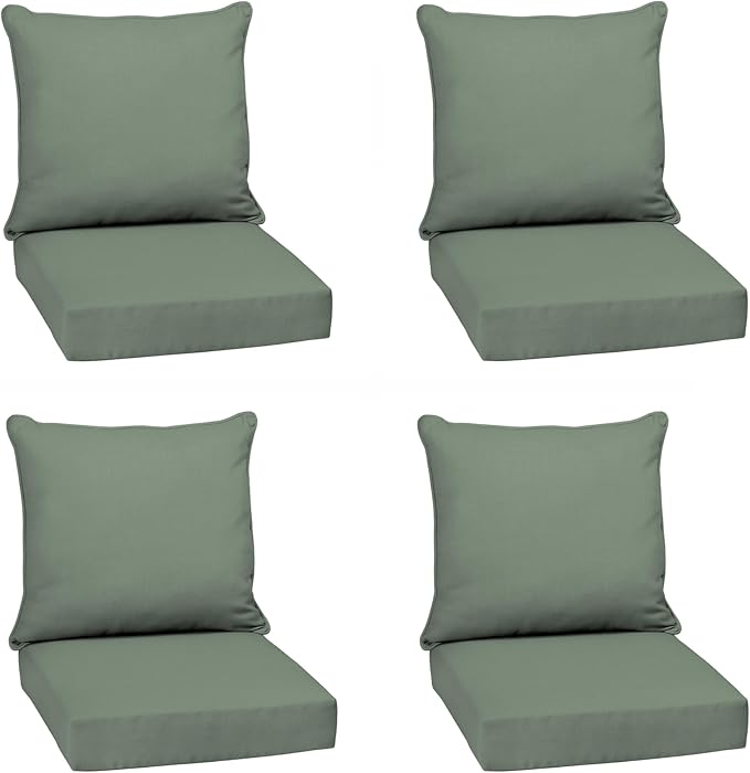 Arden Outdoor Deep Seat Cushion Set, earthFIBER, 24x24, Sage Green Texture | 4-Pack, Outdoor Sofa, Couch, Conversation Set, Weather-Proof, Rain-Proof, Fade Resistant for Chair, Mold and Mildew Resistant