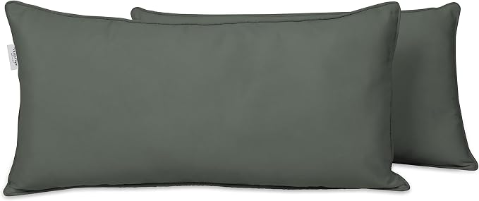 Indoor/Outdoor Polyester Fabric Lumbar Pillow Cover, All-Weather Waterproof Rectangular Cushion Case for Patio Furniture, 16 x 24 Set of 2 -Dark Gray