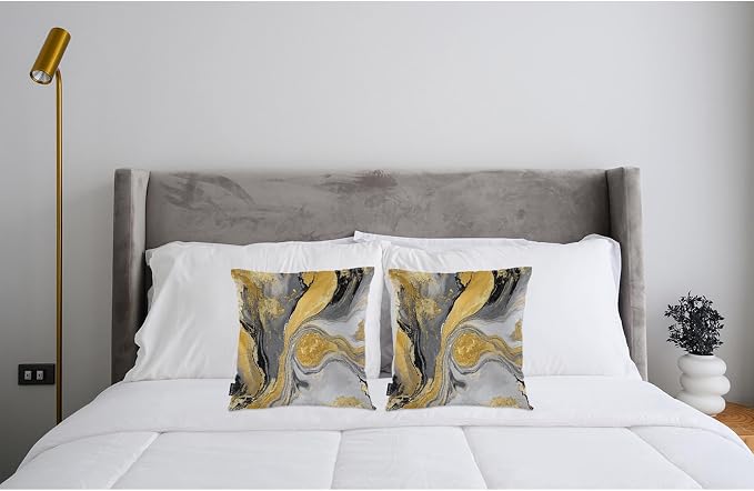 Swono Marble Pillow Covers, Abstract Splash Golden Black Ink Marble Decorative Pillow Case Home Sofa Cushion Set, Pillow Cushion Cases for Bed/Patio/Garden/Balcony, 2-Pack, 18x18 Inch