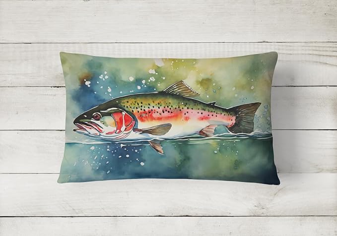 Caroline's Treasures DAC2841PW1216 Trout Throw Pillow Machine Washable, Indoor Outdoor Decorative Pillow for Couch, Bed or Patio, 12HX16W