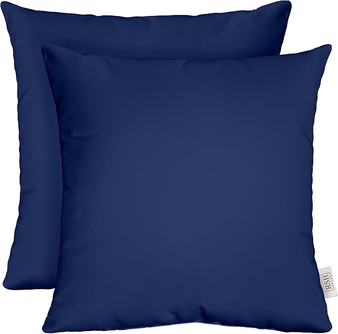RSH DECOR Square Throw Pillows Set of 2, 17" x 17", Outdoor Pillows Waterproof, Patio Furniture Pillow, Decorative Outdoor Throw Pillow, Spun Polyester, Navy Blue, Made in USA