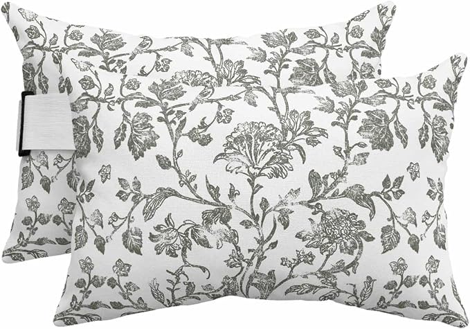 Pack of 4 Outdoor Lumbar Pillow Covers 11x16 Inch, Farmhouse Flowers Waterproof Throw Pillow Covers Set, Pastoral Vintage Leaf Spring Summer Indoor&Outdoor Cushion Cases for Patio Porch Beach