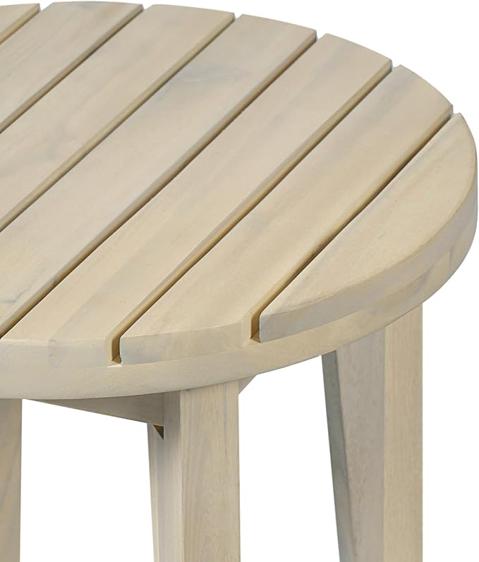 Christopher Knight Home Parker Acacia Wood Outdoor Coffee Table, Small Side Table for Patio Furniture Set, Solid Wood Round End Table for Patio/Deck/Garden, Light White