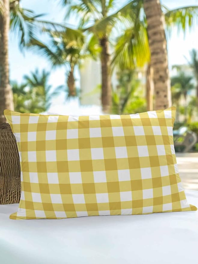 Waterproof Outdoor Pillow 1 Pack Yellow Buffalo Plaid Decorative Throw Pillows Cover & Insert 20x12 Inch Lumbar Pillowcase Check Lines Pillows for Couch Sofa Bed Patio Furniture Indoor Outdoor