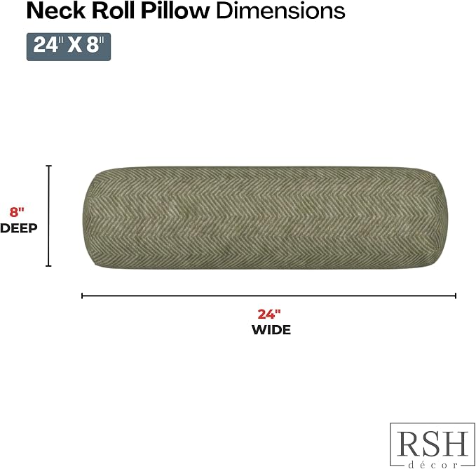 RSH DECOR: Sunbrella Neck Roll Pillows Set of 4 | 24” x 8” | Outdoor Bolster for Patio, Deck, Porch, or Poolside Chairs | Fade & Water-Resistant | Made in USA (Spirit Fern)