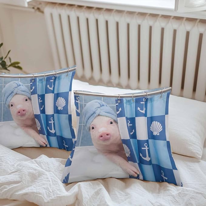 Bathing Pig Waterproof Outdoor Pillow Covers Set of 2 Home Decor, Funny Animal Showering Lumbar Pillowcase Patio Pillow Covers for Couch Bench Patio Furniture Garden 20x20in