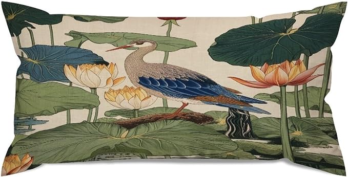 Zipped Pillow Cases for Home Decor Chinese Pond Bird Throw Pillow Cover Set of 2 Farmhouse Cushion Cover Cases for Living Room Club Home Decor 12x24in