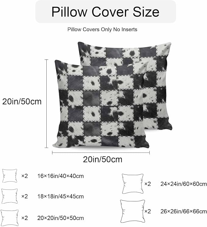 Black White Animal Printed Outdoor Pillow Covers 24x24 Inch Throw Pillow Covers Set of 2 Waterproof Decorative Pillow Cases Farmhouse Fur Texture Plaid Cushion Covers for Patio Furniture Garden Couch