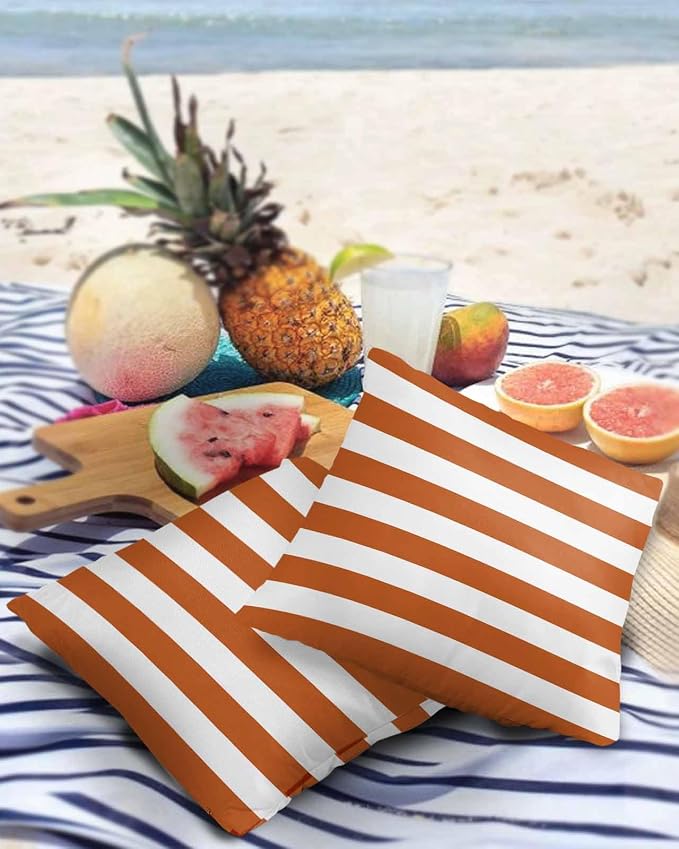 Outdoor Pillows 26x26 Waterproof Outdoor Pillow Covers Orange White Stripes Polyester Throw Pillow Covers Garden Cushion Decorative Case for Patio Couch Decoration Set of 2 Geometric