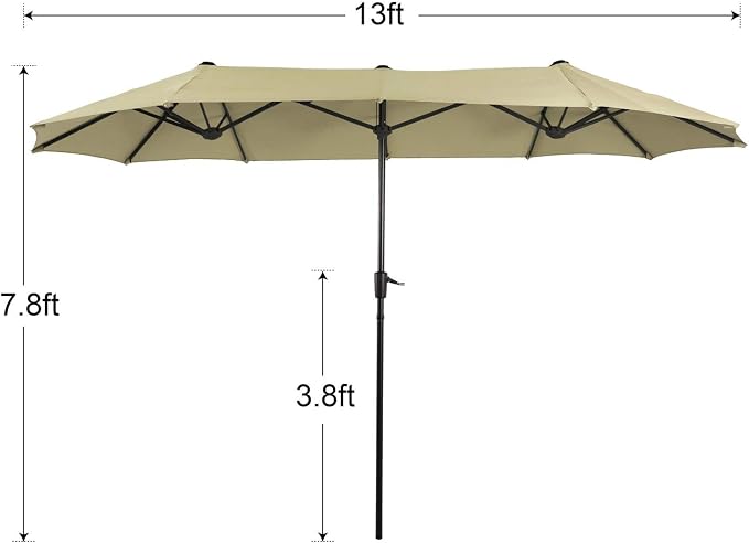 PHI VILLA Outdoor Patio Dining Set with Umbrella, Outside Table and Folding Chair Set for 4 and 1 Large Patio Table Umbrella(Beige)