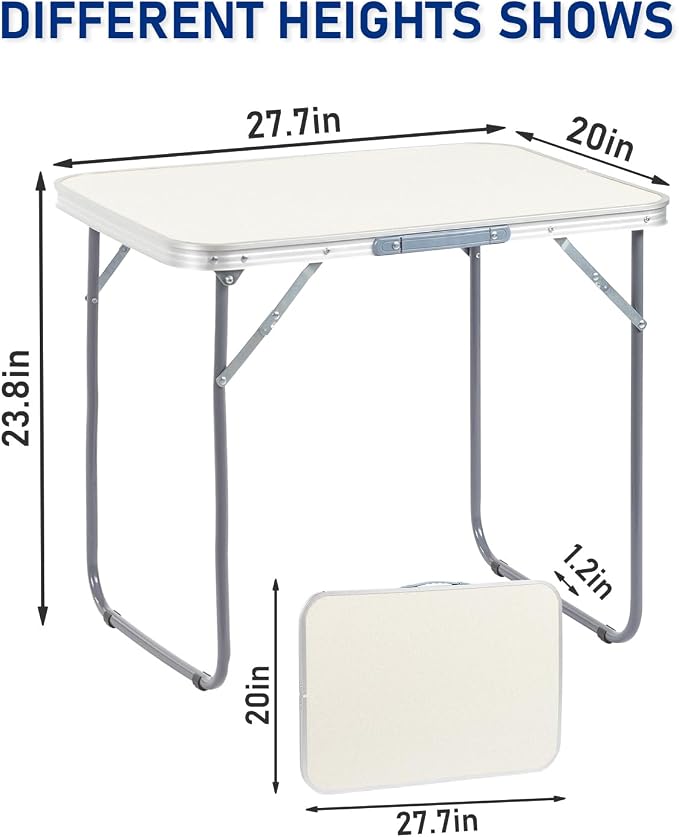 Outvita 2.3ft Portable Folding Camping Table, Outdoor Waterproof Picnic Table, Aluminum Lightweight Suitcase Foldable Table for Picnic BBQ Beach Dining