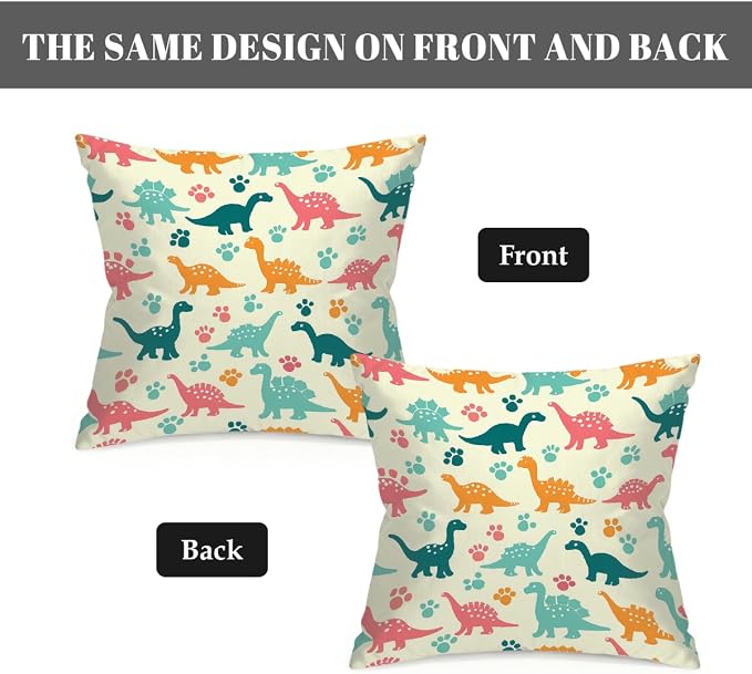 22x22 Inch Outdoor Pillow Covers Set of 2 Waterproof Throw Pillow Covers Decorative Couch Cushion Covers Colorful Dinosaurs Footprint Square Pillowcases Protectors for Patio Garden Sofa
