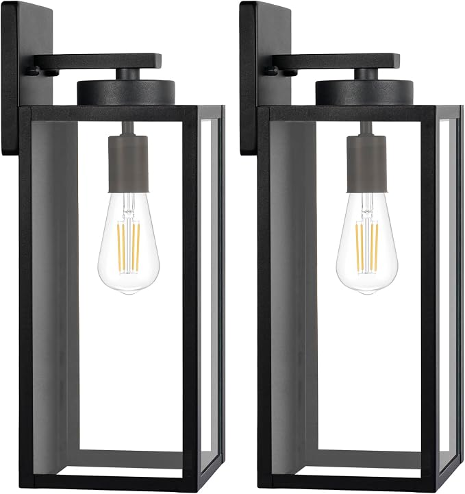 BesLowe 15’’ Large Outdoor Wall Lights, Modern Black Exterior Wall Lanterns | Waterproof Metal Construction, Rust-resistant, Quick & Easy Installation, Clear Glass Shades & Standard E26 Socket